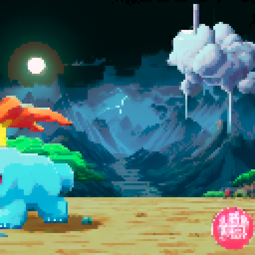 Battleground pokemon gym, vibrant colors, pixelated trainers, towering mountains, lush green grass, electrifying lightning bolts, dynamic battle poses, cascading waterfalls, swirling clouds, dramatic sunset, epic battles