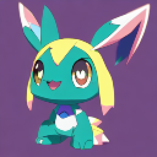 Bunny, big-eyed and kawaii, brandishing a sleek and shiny handgun, set against a vibrant, color-saturated anime background.