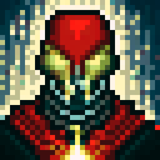 Firebreathing war general with a fierce expression, adorned in golden armor and a red cape, holding a sword with flames licking the blade, against a background of billowing smoke and embers in a pixelated, skill art style for a game icon.