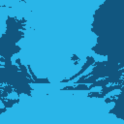 Daytime winter background scene with large sky, snow, mountains and trees