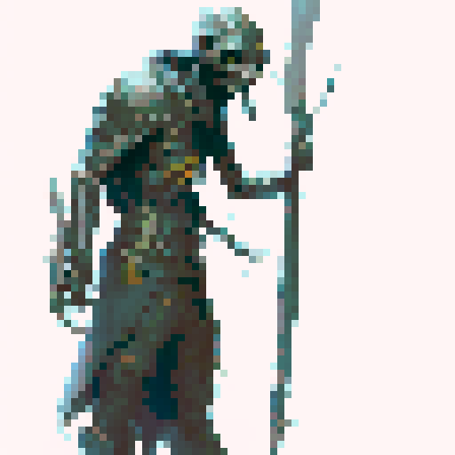 skeleton soldier, holding a spear, arrows sticking out of his back