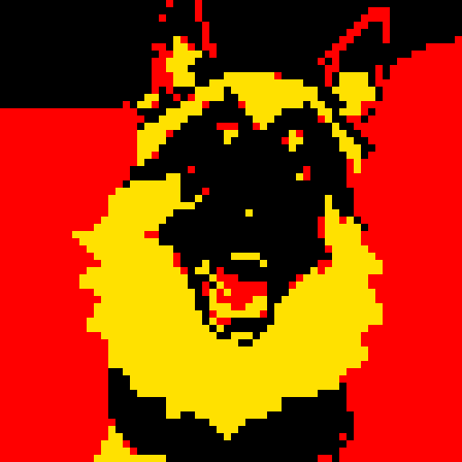Cute German Shepard, playful expression, vibrant colors, pixel art, sRGB