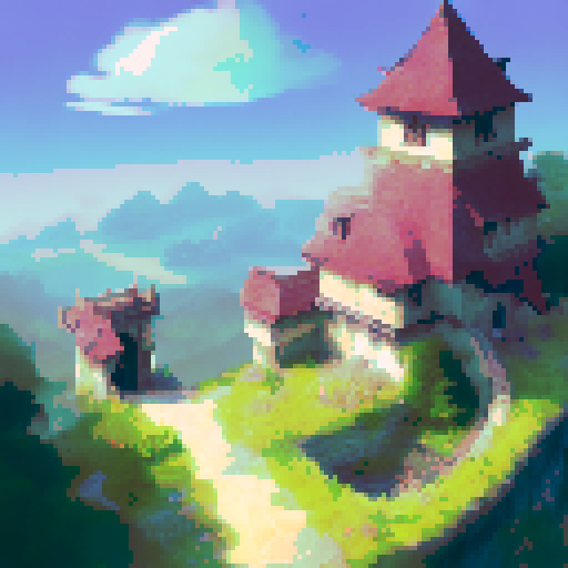 A majestic castle in the clouds surrounded by turtles.