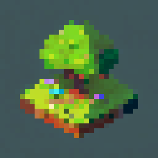 only one big chestnut tree, in the center, green leaves, brown trunk, fantasy top-down RPG with an orthogonal camera, simple pixel art, square plain platform