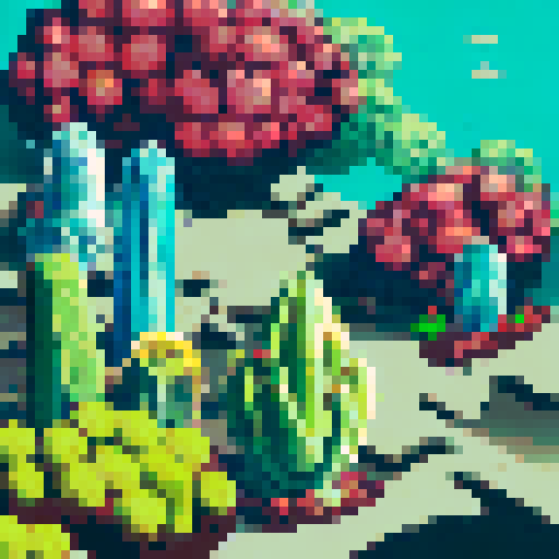 16 bit pixel art background of a desert landscape with a couple of cactus with a flat part for people to stand on in the foreground and desert mountains and rock structures in the background