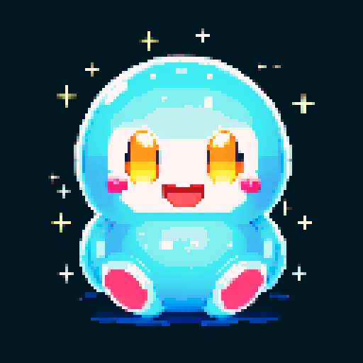 A larger, dazzling slime with a body made of semi-transparent, glittering gemstones. It has bright, sparkling eyes and a joyful smile, with light reflecting off its facets. No background.
