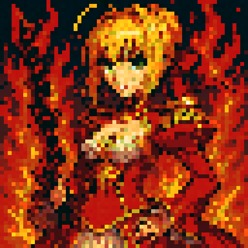 Fate Extra Nero Claudius, vibrant, regal, fiery, warrior, anime style, sRGB, pixel art