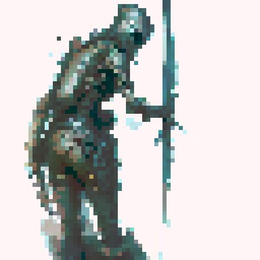 skeleton soldier, holding a spear, arrows sticking out of his back