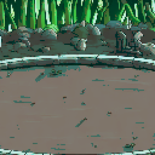 Haunted graveyard with a circular stone arena scattered with bones and rocks. Surrounding the arena are tilted tombstones, broken stone structures, and eerie green light emanating from a dense, dark forest in the background. The scene is dominated by muted grays and greens, evoking a chilling and ominous atmosphere.