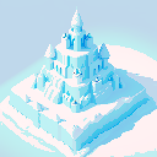 A top down view of a penguin snow castle with light shadows