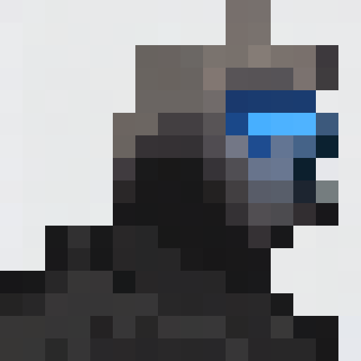 Crow's sharp beak, dark feathers, and piercing gaze staring straight ahead in a 16x16 pixel art portrait