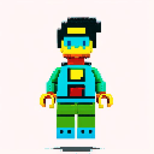 superman, lego, pixel art, vibrant colors, blocky design, sRGB