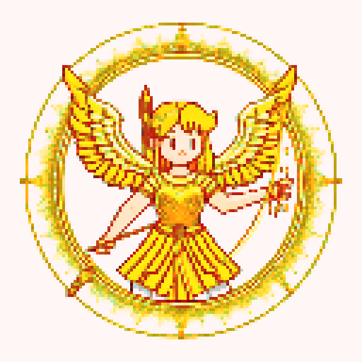 bow and arrow, with angelic feathers, and a golden sparkle