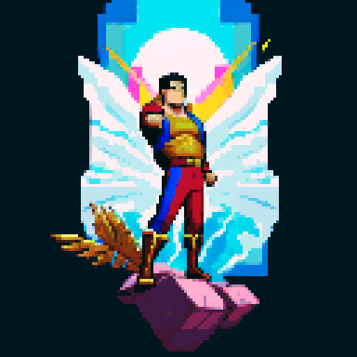 Hispanic man, heroic pose, confident expression, full body, pixel art, sRGB, solid color background, anime