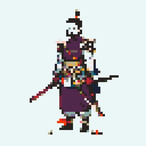 historically accurate muromachi samurai in traditional armor, roguelike rpg full-body sprite