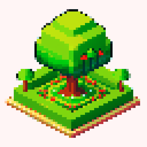 topiary plant, isometric asset, decorative pot, art nouveau garden, pixel art, sRGB