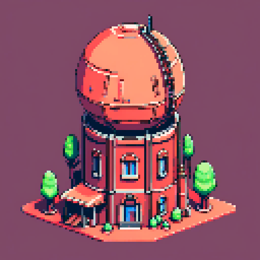 a single building in the style of planet Mars, with colors used fro pallet ARNE 32
