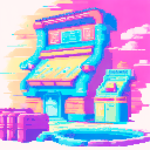 I want you to make a very detailed and big background for a landing page. The page is called Arcade Finance so it has to be of an Arcade and very broad

Only take the colors from the reference image, nothing else