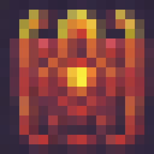 Create a sharp, minimalist 16x16 damage icon featuring fiery red and deep black colors with jagged edges and a cracked surface.
