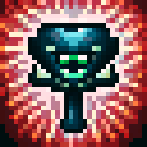 Pixel art spider icon, red eyes, no background