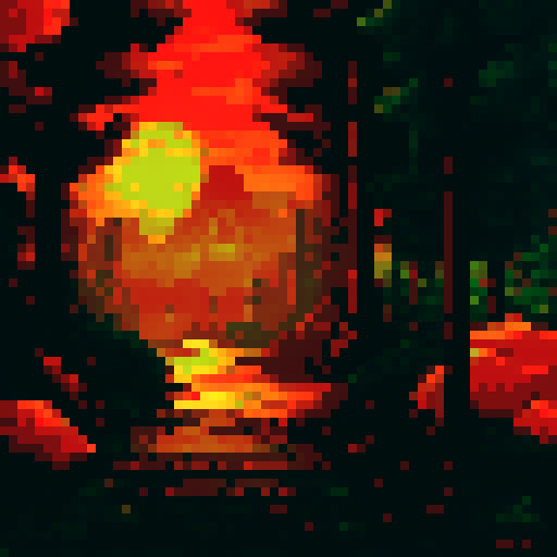 Kitsune girl cradling a playful cat, amidst a picturesque landscape of fiery red and golden leaves, in a whimsical pixel art style