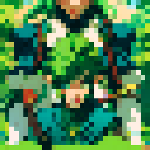 female warrior, green hair, large sword, fantasy RPG, character sprite