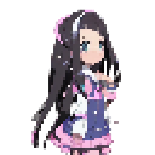 1 girl, smile,  black long hair，maid dress