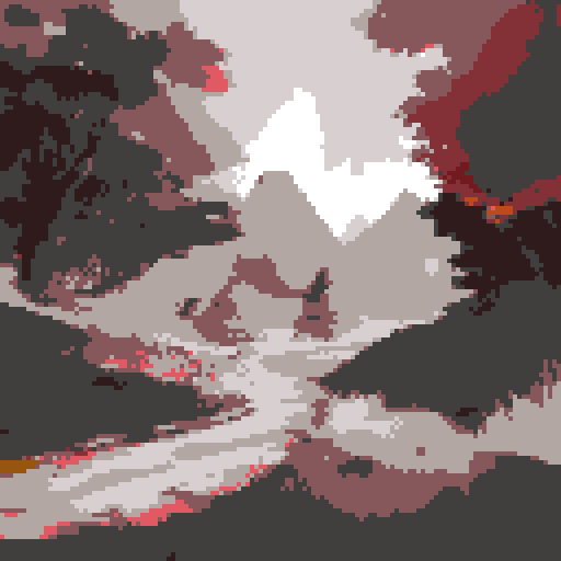 Create a landscape of a man overlooking a vast forest with mountains in the back ground