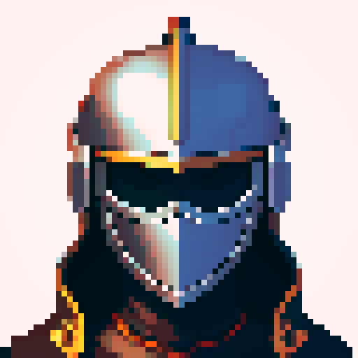 knight, game icon, skill art, portrait, pixel art, noble armor, sword, shield, helmet, detailed facial features, vibrant colors, medieval