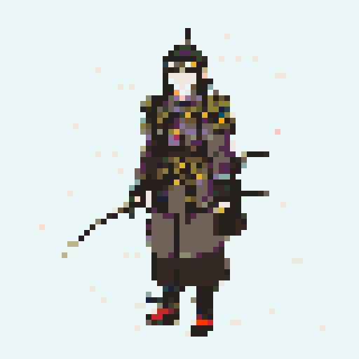 historically accurate muromachi samurai in traditional armor, roguelike rpg full-body sprite