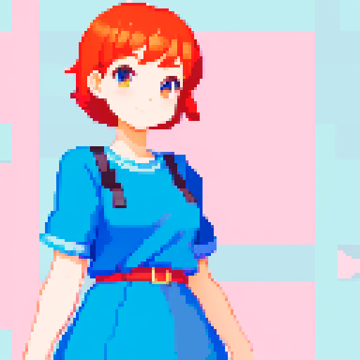 anime girl, vibrant short hair, beautiful eyes, playful smile, pixel art, sRGB