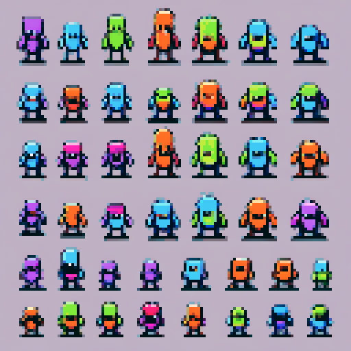create a bunch of different pixelart 2d monsters i can use as enemies in the game im developing