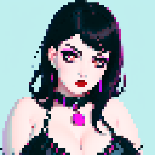 curvy, cute, goth girl, black hair, purple eyeshadow, red lipstick, spiked collar, portrait, glamour shot.