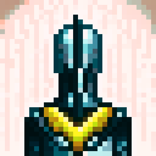 armoured knight with a futuristic pistol, game icon, 32x32 pixel art, sRGB, skill art, close up, portrait