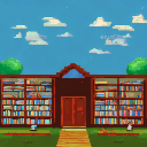 Bookstore, cozy, with shelves overflowing with books, pixelated book covers, creating a charming, sRGB, 2d pixel art scene