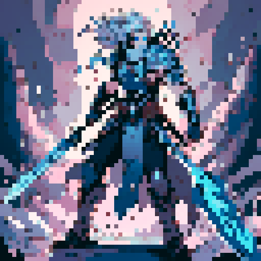 A battle-hardened RPG warrior clutching a majestic blade against a backdrop of swirling elemental magic