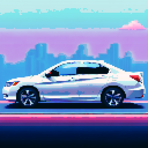 Photorealistic, centered Honda Accord in a three quarter view, right wheel in front, clean background, pixel art style with sRGB colors