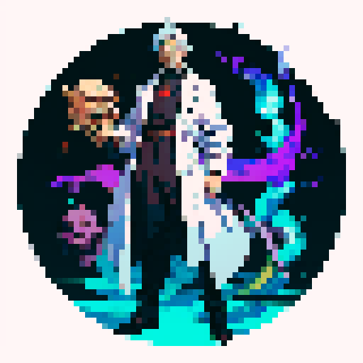 A full body character, an evil doctor wearing a lab coat