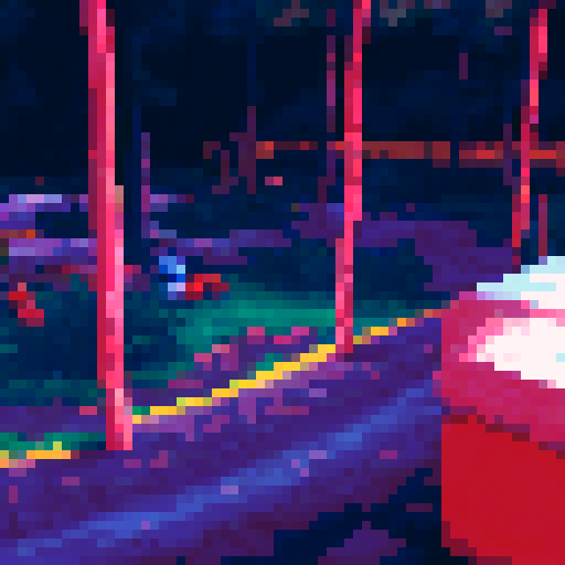 pixel art background inside of dimly lit kids playground with good toys and darkness in the corner of the room