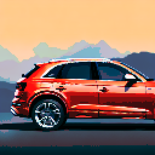 photorealistic Audi Q5, centered, three quarter view, clean background, pixel art, sRGB
