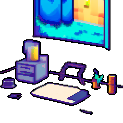 A person painting or drawing something at their desk. In their bedroom. 