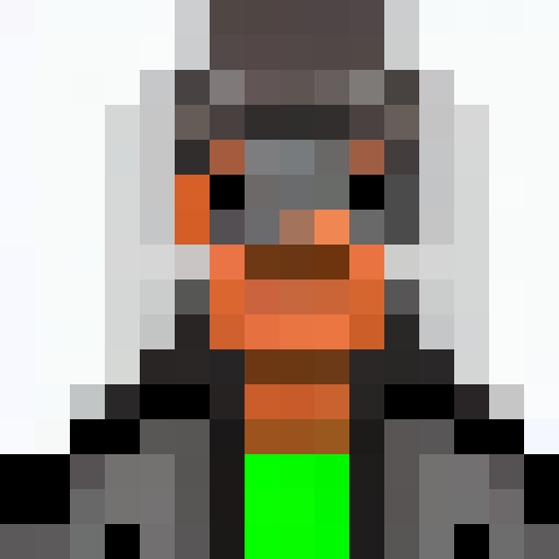Create a pixelated portrait of a mischievous hacker wearing a hoodie, typing away on an old-fashioned computer with green, matrix-style code scrolling in the background.