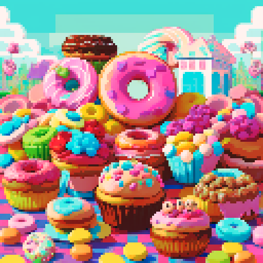 muffins, donuts, lollipoops, candy