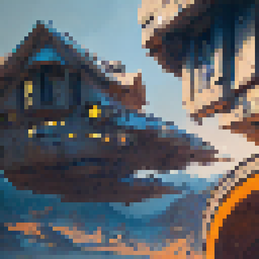 pop art, blue sky, traditional house