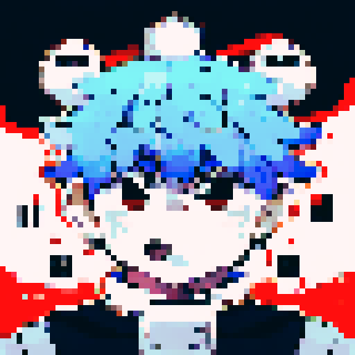 "Create a pixelated anime-style close-up portrait of a solemn priest with a stern gaze, adorned in ornate vestments and holding a glowing cross pendant."