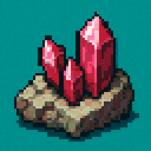 Ruby crystals embedded in a small piece of rock, trigonal crystal pattern, solid-color background