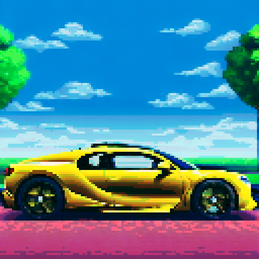 Photorealistic, centered Buggati Chiron in a three quarter view, right wheel in front, clean background, pixel art style with sRGB colors
