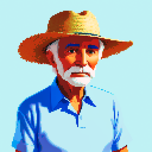 portrait of a elder men wearing a panama style hat and light blue guayabera