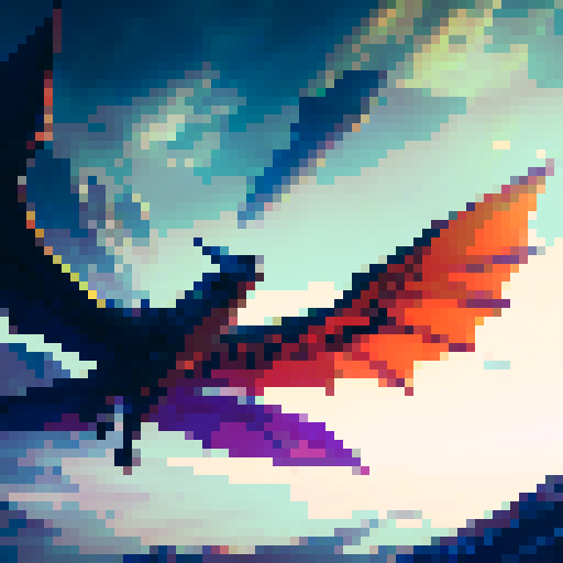 Fiery dragon soaring over a misty mountain range, scales gleaming in the sunlight, wings spread wide in majestic flight, amidst a backdrop of medieval castles and mythical creatures