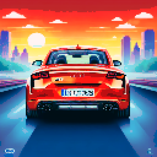 Photorealistic, centered Audi TT in a three quarter view, right wheel in front, clean background, pixel art style with sRGB colors